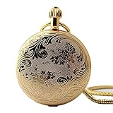 Easy Go Shopping Taschenuhr Exquisite Schnitzerei Goldene Taschenuhr Boutique Unisex Retro Mechanik mit Kette