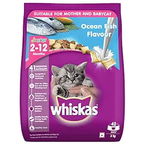 Whiskas Kitten (2-12 months) Dry Cat Food, Ocean Fish with Milk, 3kg Pack