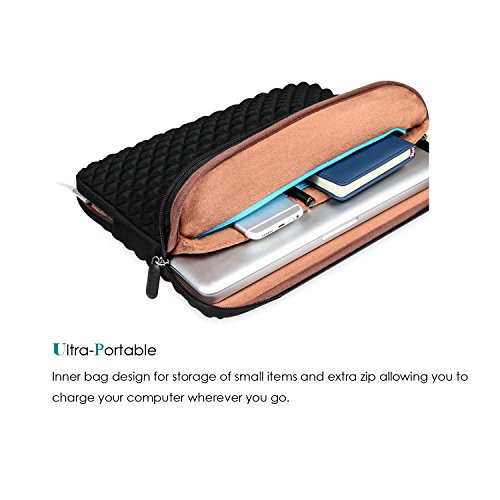 AMNIE Diamant wasserresistente and stoßfest Neopren 38.1-39.6 cm (15-15.6 Zoll) Laptop-Tasche / MacBook Tasche / Computer-Tasche / Netbook Tasche / Aktentasche / Ultrabook Tasche / Taschen-Abdeckung / Überzug, schwarz - 6