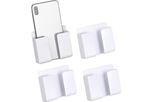 CIOUYAOS 4 STÜCKE Wandhalterung Handyhalter mit Klebstoff, Handyhalterung Wand Ladeständerhalter Datenkabelaufnahmeloch, Mehrzweck Aufbewahrungsbox für wasserdichte Dusche Bett Nachttisch (Weiß)