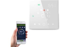 Qiumi Termostato Inteligente Wifi Aire acondicionado Controlador de temperatura con pantalla LCD de 2 tubos,Funciona con Alexa Google Home,La luz de matriz LED protege sus ojos, 95~240V AC