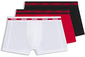 HUGO Męskie kąpielówki Triplet Planet Trzypak rozciągliwych bawełnianych kąpielówek z paskami z logo, Czerwony, L
