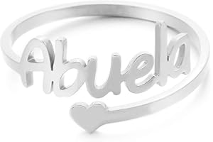 RWQIAN Personalizado Anillo Nombre Mujer Acero Inoxidable Name Corazon de Amor Anillo de Mamá Abuela Personalizada Nombre Joyería Plata/Oro/Rosa