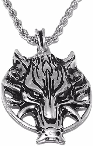 LARGE Silver Plated Viking Fenrir (Fenris) Wolf Pendant with Steel Chain