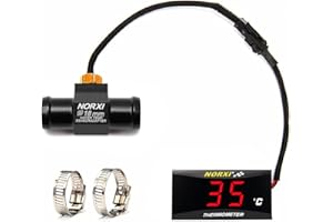 NORXI Termómetro digital para motocicletas, termómetro universal con sensores, termómetro impermeable para motocicletas con alarma de alta temperatura (18mm,Rojo)