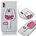 Produktbild iPhone X Hülle,Vandot Flüssig Schutzhülle Weich TPU Silikon Transparent Crystal Klar Case Glitzer Handyhülle für iPhone X / iPhone 10 5.8 Zoll 3D Kreativ Muster Dynamisch Stern Treibsand Liquid Fließen Flüssig Schwimmend Stern Handy Cover Bling Glänzend Diamant Sparkle Durchsichtige Silikonhülle Rückseite Zurück Handy Tasche Schale Etui Cover Beschützer Haut Case Mit Strass Schlaufe - Weinglas Rose Rot