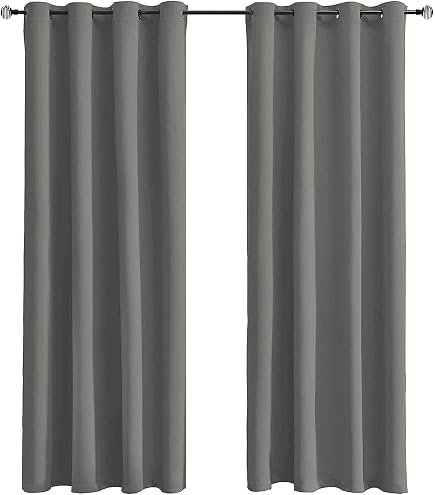 GIRASOLE HOME Rideaux Occultants Thermiques 100% Blackout – Œillets Métalliques – Gris Anthracite 140x150 Cm (Lot De 2)