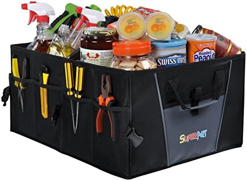 Car Trunk Storage Bag Durability Foldable Cargo Backseat Organizer with Rope handles (Black and Gray)