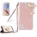 Produktbild Girlyard für Samsung S9 Diamant Liebe Herz Blumen Lederhülle, Bling Glitzer DIY Crystal Schutzhülle Luxus Premium PU Flip Case mit Lanyard Strap Standfunktion Kartenfach Magnetverschluss Etui für Samsung Galaxy S9