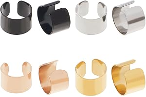 Hobbspring 4 Pairs Stainless Steel Ear Cuffs 4 Colors Cuff Earrings 9mm Adjustable Clip on Earrings Non Piercing Fake Earring Clip on Wrap Earring for Women Men Ladies