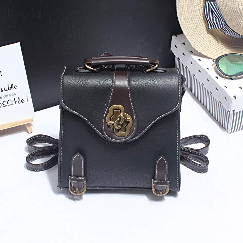 Preisvergleich Produktbild Paket Double Shoulder Bag Female Retro und Vielseitige Multifunktionsdrucker Single Schulter klopfte Farben und Elegante Mini, Kleiner Rucksack 21 * 10 * 23 cm, schwarz