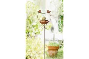 DEKOLEIDENSCHAFT Vogeltränke Herz aus Metall in Rost-Optik, 115 cm hoch, Gartenstecker, Dekostecker, Garten-Deko für Draußen