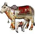 Urban Exotica Kamdhenu Cow with Calf Statue | Idol for Home Decor | Polyresin Statue for Home Decor | Temple and Vastu Puja | The Sacred Cow Grants All Wishes and Desires (Hand Painted Idol God - 4)