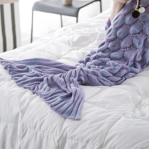 Mermaid Blanket Sleeping Bag Air Conditioner Wool Thicken Nap Bed Warm Blanket Mermaid tail knitted blankets creative sofa casual blanket (lila) - 3