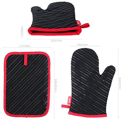 Deik Ofenhandschuhe und Topflappen,Hitzebeständige Handschuhe bis zu 240℃, Silikon Anti-Rutsch topfhandschuhe, Geeignet für Kochen, Backen, Grillen, Schwarz - 6