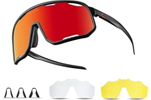 ROCKBROS Occhiali Polarizzati da Sole Uomo Donna, Occhiali Sportivi Ciclismo con 3 o 5 Lenti Intercambiabili, Protezione UV400, Adatto per Bici MTB Corsa Pesca