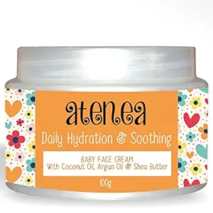 Atenea Baby Face Cream Organic for Moisturinzing and Soothing with Argan Oil, Coconut Oil and Shea Butter. 100 Grams. No Silicones+ No Petrochemicals + No Paraben.