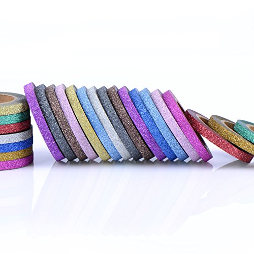 Outus 24 Stück Washi Band Handwerk Band Glitter Tapes Art Tapes Masking Tape für Kunst Handwerk und DIY, 12 Farben - 4