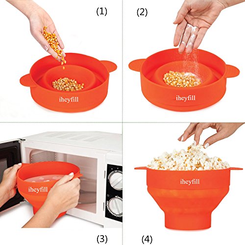 Popcorn Popper, Mikrowellen-Silikon Popcorn Maker, zusammenklappbare Schüssel mit Griffen - 5