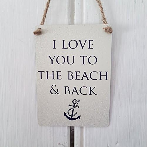 Retro Mini Metal Nautical "I Love You to the Beach & Back" Hanging Decoration 6.5x9cm