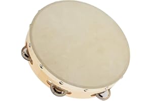 KORAT Tamburello in Legno Naturale da 21 cm con Pelle di Pecora Strumento Musicale Tradizionale a Mano con Sonagli in Metallo Ideale per Feste, Segnaposto Tavolo Matrimonio, Bomboniera (1 Pezzo)