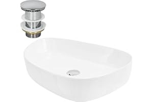 ML-Design Waschbecken aus Keramik in Weiß 55x42x18 cm Oval inkl. Ablaufgarnitur, Moderne Aufsatzwaschbecken, Design Waschtisch Aufsatz-Waschschale Waschplatz Handwaschbecken, für Badezimmer/Gäste-WC