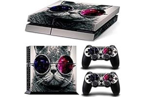 DOTBUY-SHOP DOTBUY PS4 Skin Aufkleber Sticker Design Folie schützende Haut Schale für Sony Playstation 4 Konsole und 2 Dualshock Controller (Glasses Cat)