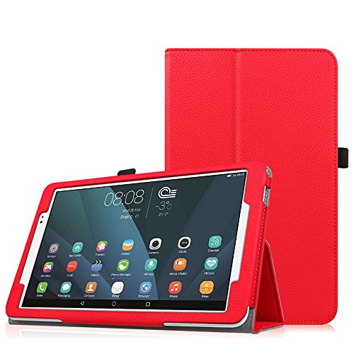 Fintie Huawei MediaPad T1 10 Hülle - Slim Fit Kunstleder (Folio) Schutzhülle Tasche Case Cover Standfunktion und Stylus-Halterung für Huawei MediaPad T1 10.0 LTE / WiFi (9,6 Zoll) Tablet-PC, Rot