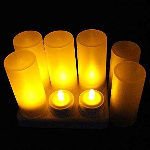 EuroFone LED Flameless Candles Rechargeable Tealight with Frosted Holder Charging Station, for Decoration Festivals Weddings Christmas, Set of 6 (Yellow with Remote)