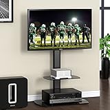 Fitueyes Universal Floor Cantilever Glass TV Stand with Swivel Bracket Shelf for 32 to 50 inch LCD LED TV,Black TT206501GBUK