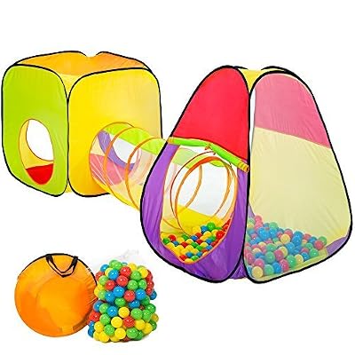 TecTake Tente cubique pour enfants avec tunnel + 200 balles + sac - tente de jeu