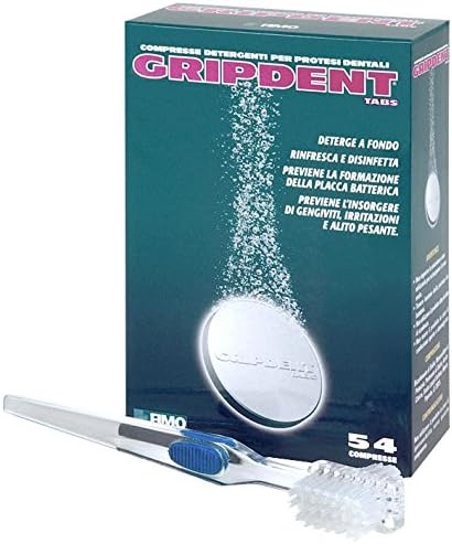 gripdent Tabs 54 Disinfectant Tablets for Dental Implants + Toothbrush pulisciprotesi