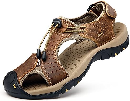 Mens Sports Sandals Casual Leather Outdoor Fisherman Beach Athletics Summer Hiking Walking Sandals (US9.5=EUR44=UK9, Brown)
