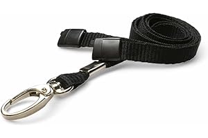 ALG ID Cards® 10mm Black Lanyard with Safety Breakaway & Metal Lobster Clip - Comfortable & Colourful - Durable Neck Strap for ID Badge Holders - Perfect for Staff, Students & Access Control