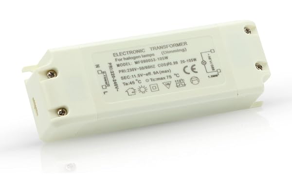 Yafido Halogène Transformateur électronique 230V (AC) à 12V (AC) 20-60W, Protection Contre les Surcharges des Transformateurs, Dimmable, Pour Lampes Halogènes