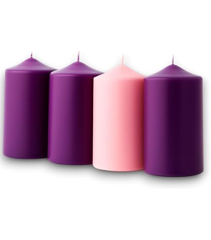 Candelo Set di 4 candele rustiche per ambiente natalizio, corona dell' Avvento, candela rustica, rosso/rosso, 8/10/12/14 cm, candele di Natale rosse senza profumo