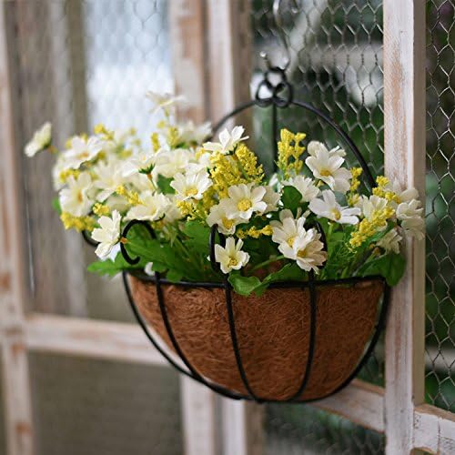 XMJR Wall decoration Shop wall balcony bedroom wall decorations iron flower baskets wall plants hanging wall decoration hanging creative, silver sea grass +3 basket harness daisies White
