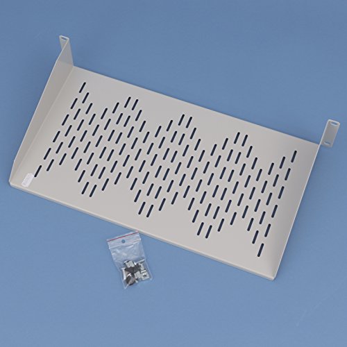 19″ Fachboden 2 HE für Netzwerkschrank 350mm tief, bis 16kg RAL 7035 Lochblech - 2
