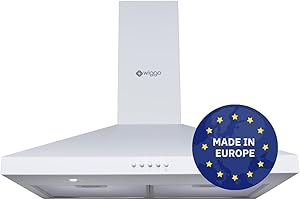 Wiggo Cooker Hood 50 cm I Wall Hood for Extraction or Recirculation Extractor 300 m³/h with LED Lighting and 3 Power Levels I Wall Hood Including Grease Filter and 2 x Carbon Filters I Extractor Hood