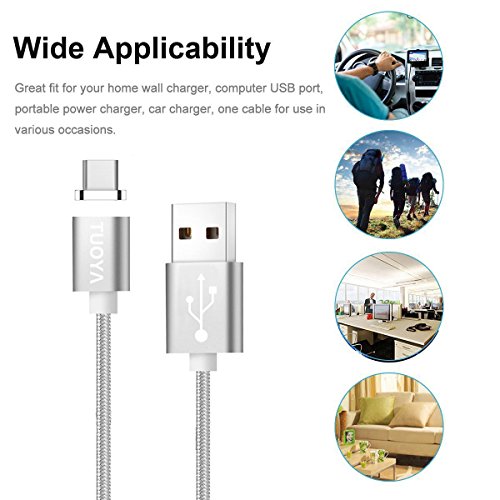 [Die neue Version]Magnet USB C Kabel auf USB 3.0 A- Lebenslange Garantieserie -TUOYA Magnetisches USB-C Ladekabel- Fast Charging-Magnetisches Type C Ladekabel Kabel – Type C Datenkabel Hochwertig mit LED Statusanzeige für Android Smartphones OnePlus 3 Huawai Mate Honor Google Pixel Nexus HTC Xperia Samsung Galaxy Type-C-Geräten (2*Pack Silber) - 5