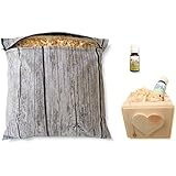 Geschenk-Set Zirbenkissen (30x30cm rot, weiß oder wooddesign) mit Reißverschluss + 20ml Bio-Zirbenöl + Zirbenduftbox, Zirbenwürfel 10x10cm - ein 100%iges BIO-Naturprodukt