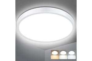 slochi Bathroom Light, 3000K/4000K/6500K 3 Color Temperature, Waterproof IP54, Small, Round, Modern, Flush Ceiling Light for Bathroom, Kitchen, Bedroom, Hallway and More