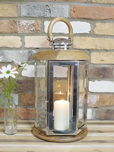 LARGE Wood &amp; Chrome Lantern Candle Holder Hexagon ~ Garden or Indoor