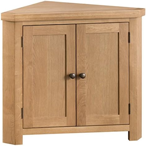 Chichester Oak 2 Door Corner Cabinet with Shelf in Light Oak Finish | Wooden Storage Cabinet