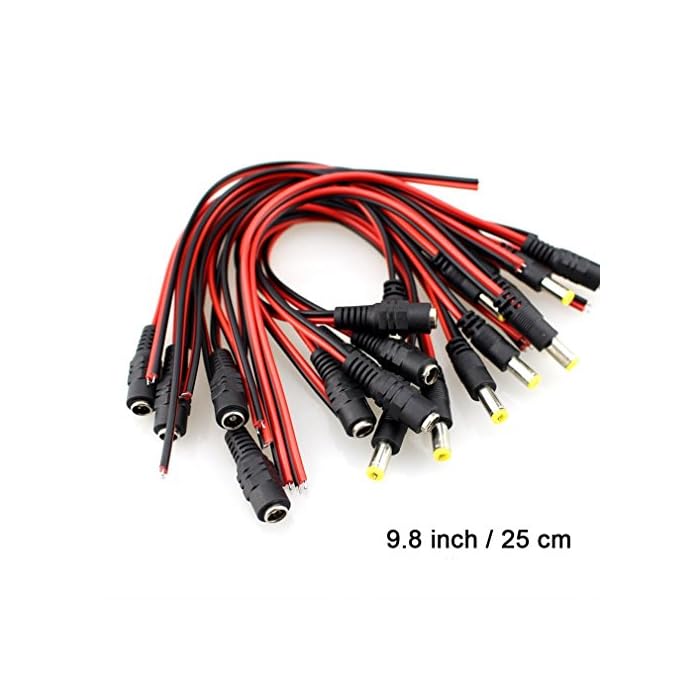 Buy Hiletgo DC Pigtail Adapter Power Connectors Cables Male & Female 2