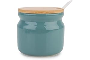 Chase Chic Sucrier en céramique de 230 ml en porcelaine avec couvercle et cuillère, pot à épices pour sucre, sel, assaisonnement pour cuisine, maison, vert foncé