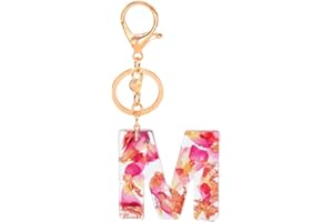 Gierzijia Porte-clés en résine avec fleur transparente de l'alphabet de A à Z pour femme, lettre initiale, accessoires de sac, breloques
