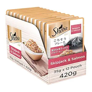 Sheba Adult Rich Premium Wet Cat Food, Fish Mix (Skipjack & Salmon), 12 Pouches (12 x 35g)