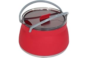 QOTSTEOS - Pentola pieghevole da campeggio, con coperchio, in silicone, pieghevole, per attività all'aperto, viaggi, escursionismo, pentole da campeggio, 1 l, colore: rosso