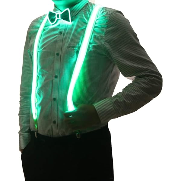 Bretelles à LED + Nœud Papillon Lumineux à LED, Parfait Pour Les Festivals De Musique, Les Fêtes Costumées D'Halloween (vert